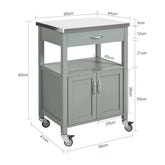Serveringsvogn / køkkenø med stålbordplade, 60x44x92 cm, grå