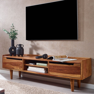 Lowboard / tv-bord / tv-kommode i massivt sheeshamtræ, 145x43x35 cm, brun