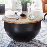 Sofabord i massivt træ og metal, 60x34x60 cm, industrielt look, sort og naturfarvet