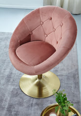 Designer cocktail-lænestol i fløjl pink / guldfarvet