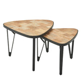 Designer sofaborde / indksudsborde, sæt med 2, massivt træ, håndlavet, trekantede, naturfarvet og sort