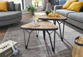 Designer sofaborde / indksudsborde, sæt med 2, massivt træ, håndlavet, trekantede, naturfarvet og sort