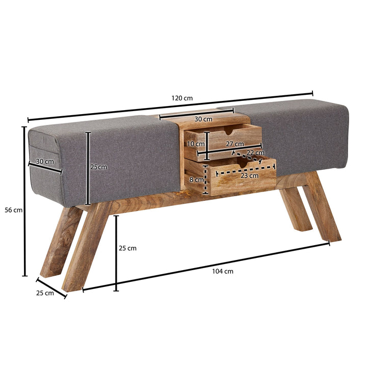 Designer bænk i gymnastik / springbok look, 120x56x30 cm, grå