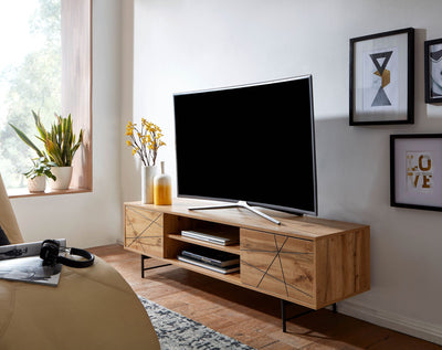 Lowboard tv-bord / kommode, 160x45x40 cm, art deco look, naturfarvet