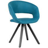 Spisebordsstol i polstret stof, retro-look, petrol blå med sorte ben