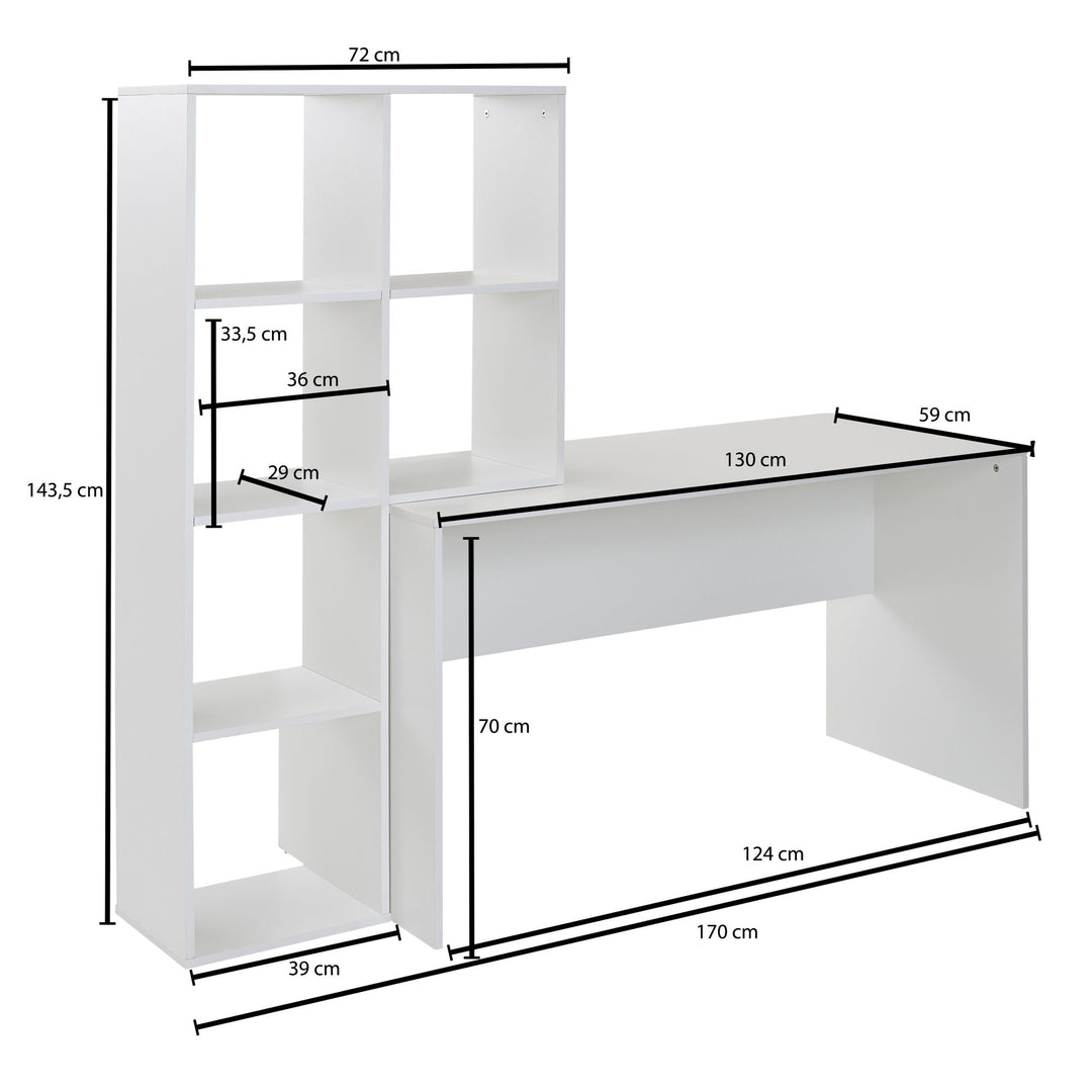 Skrivebord med opbevaringsplads til at give dit kontor et moderne look, 170x59x143,5 cm, hvid