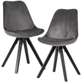 Sæt med 2 x stole, fløjlsstof og træben, mørkegrå