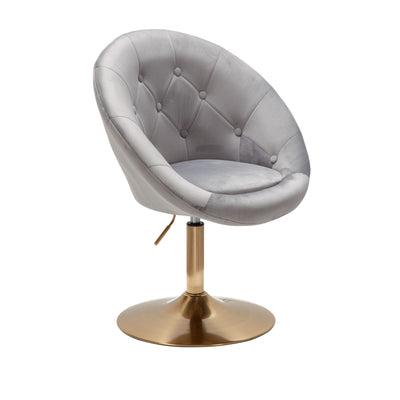 Designer cocktail-lænestol i fløjl grå / guldfarvet ben