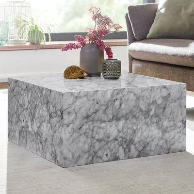 Sofabord i terningform, 60x30x60 cm, højglans med marmorlook, hvid