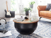 Sofabord i massivt træ og metal, 60x34x60 cm, industrielt look, sort og naturfarvet