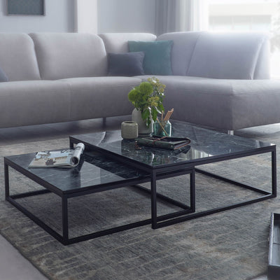 Designer sofaborde, sæt med 2, marmor-look, sort