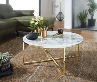 Sofabord med marmor-look, 80x36x80 cm, hvid
