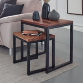 Designer sofaborde / indskudsborde, sæt af 2, moderne stilrent, industrielt look, smukt træ, brun