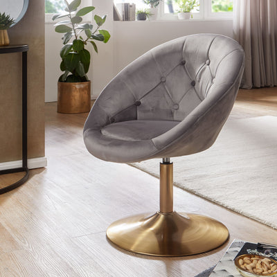 Designer cocktail-lænestol i fløjl grå / guldfarvet ben