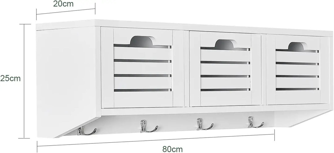 Knagerækker med 3 skuffer til væggen, skandinavisk stil, 80 x 20 x 25 cm, hvid