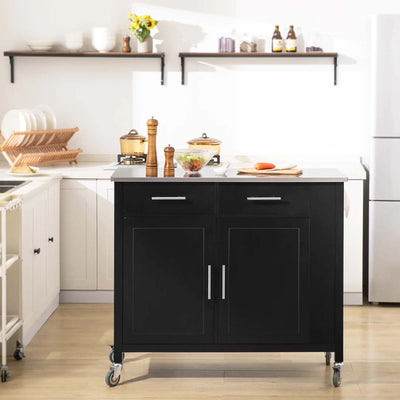 Køkkenø i skandinavisk stil, stålbordplade, 107x46x94 cm, sort