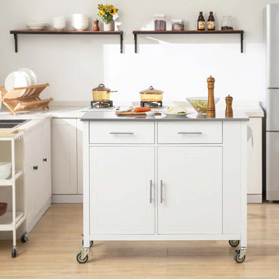 Køkkenø i skandinavisk stil, stålbordplade, 107x46x94 cm, hvid