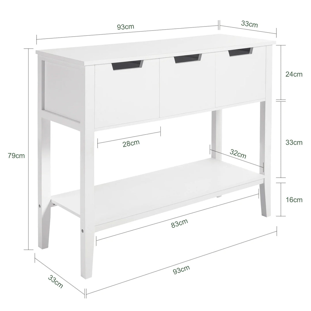 Konsolbord / skænk i skandinavisk design, 93x33x79 cm, hvid