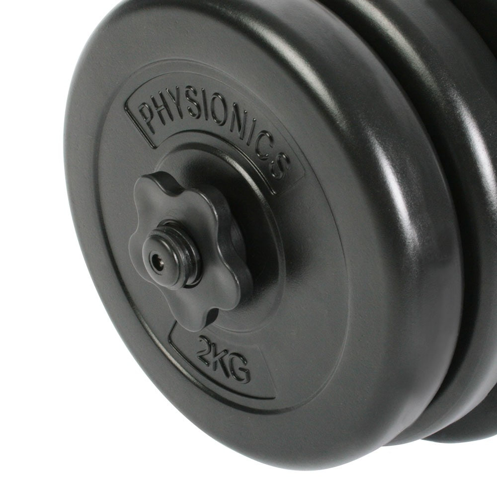 Håndvægtesæt 40 kg med 12 vægtskiver og riflet håndtag, Ø 25 mm