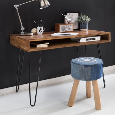 Skrivebord i trendy industriel, retro look, ægte træ