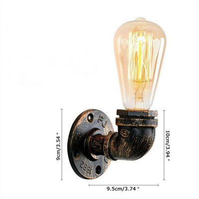 Vintage industriel vandrørslampe retro lys Steampunk væglampe + pære