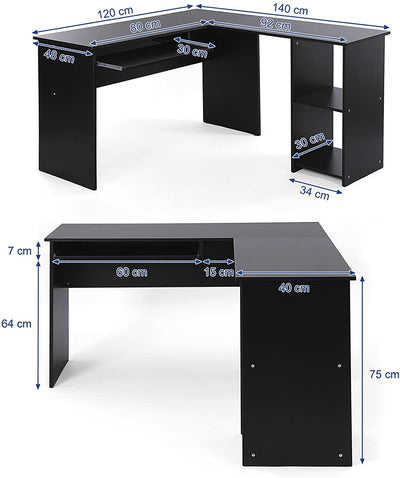 Hjørneskrivebord, L-Formet Computerskrivebord Med Glidende Tastaturbakke, Stort Kontordisk Med 2 Hylder