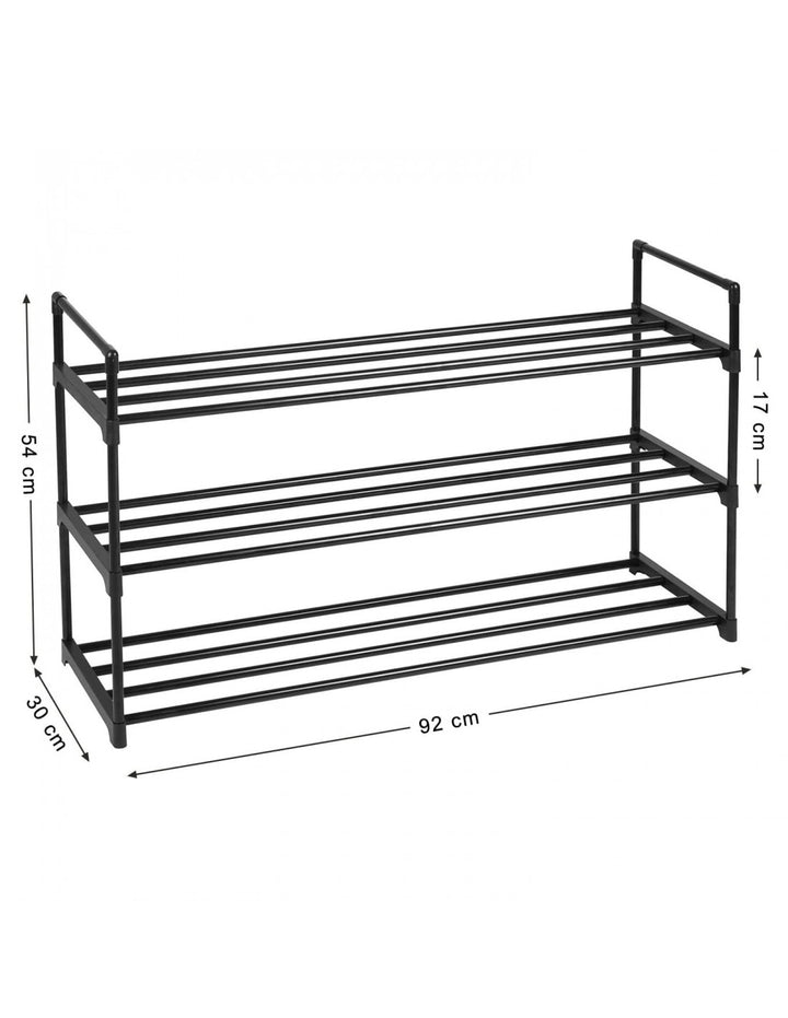 Skostativ med 3 hylder til entre eller garderobe, sort