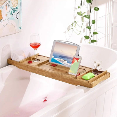 Bambus badekar bord / badekar bakke  Badekarbakke med kopholder med glas og IPAD