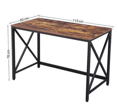 Skrivebord med rummelig bordplade, industrielt look, vintage brun