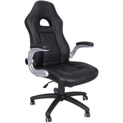 Kontorstol / gamingstol med 79 cm høj ryg, justerbar armlæn, sort + grå + hvid