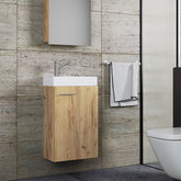 Badeværelsessæt med underskab, spejl og keramisk vask, 70 x 41 x 22 cm, farve: naturfarvet honning eg