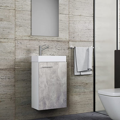 3-delt badeværelsessæt med keramisk håndvask og spejl, 70 x 41 x 22 cm, beton-look, grå