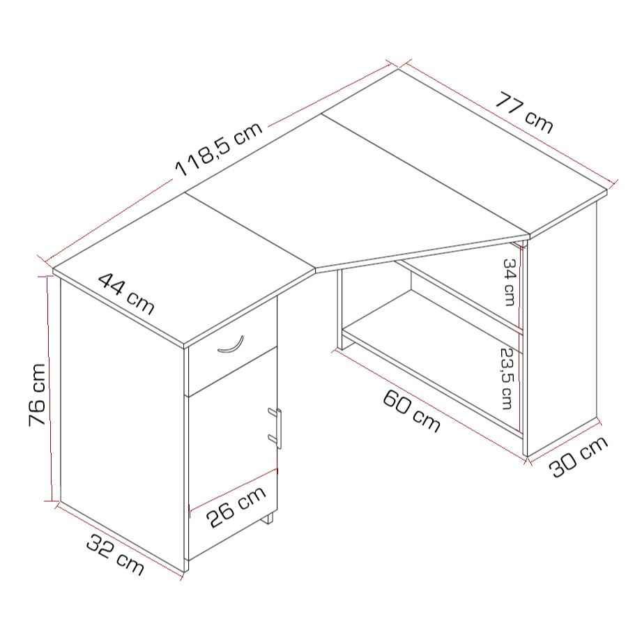 Hjørneskrivebord i tidløst design, hvid